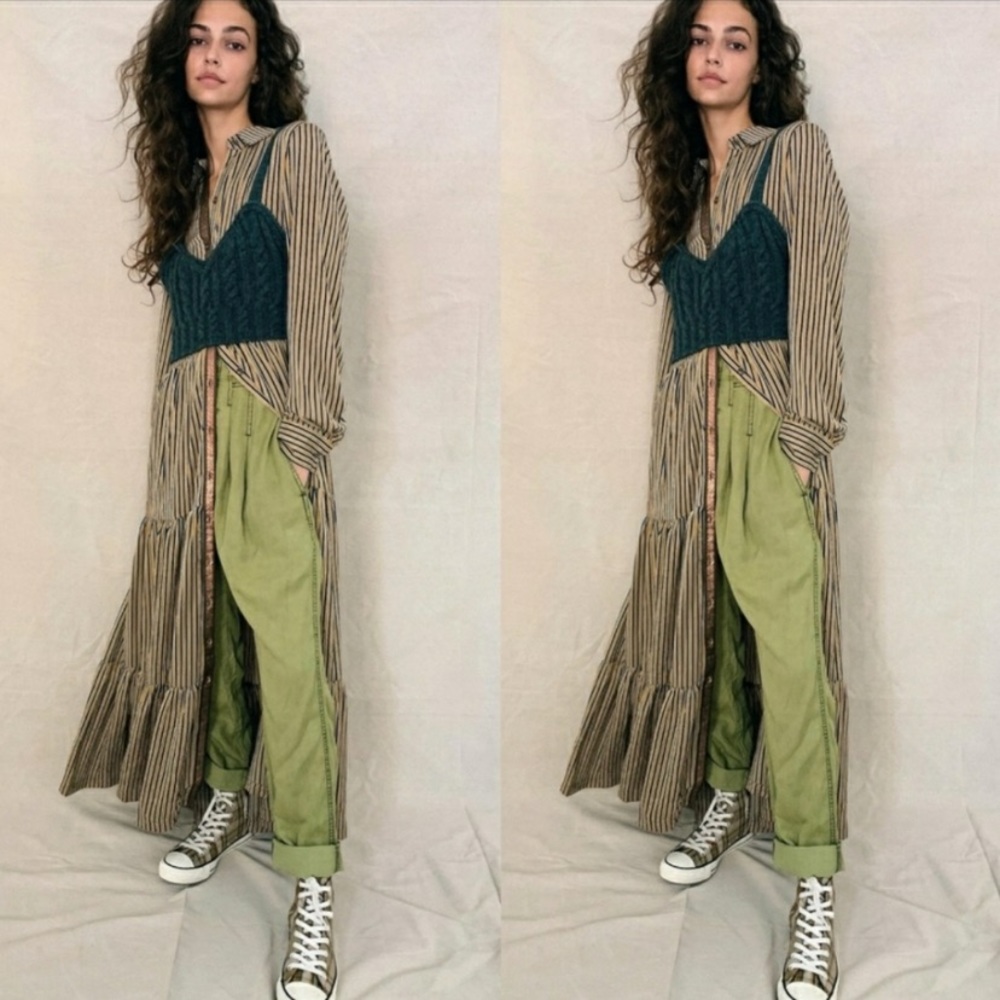 Free People Striped Maxi Dress with Green and Blue Accents